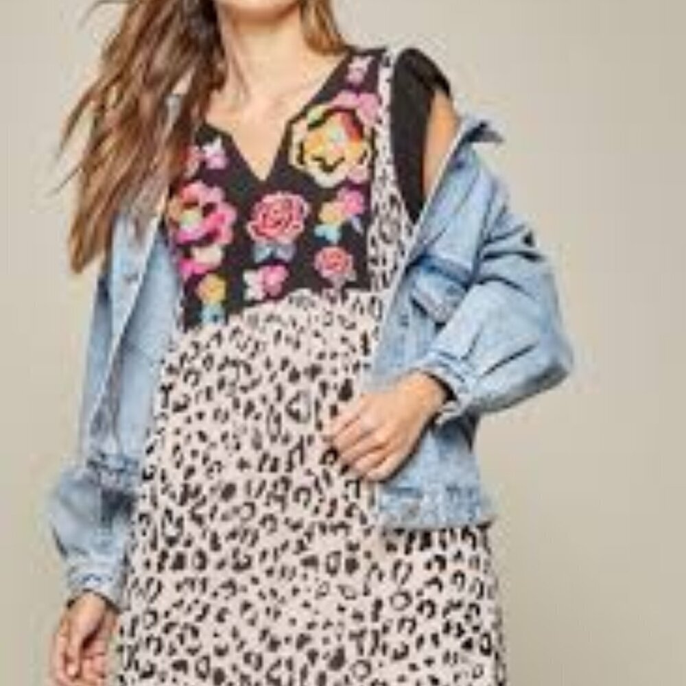 ✅ Savanna Jane Light Pink Leopard Print Short Sleeve Dress SIZE SMALL